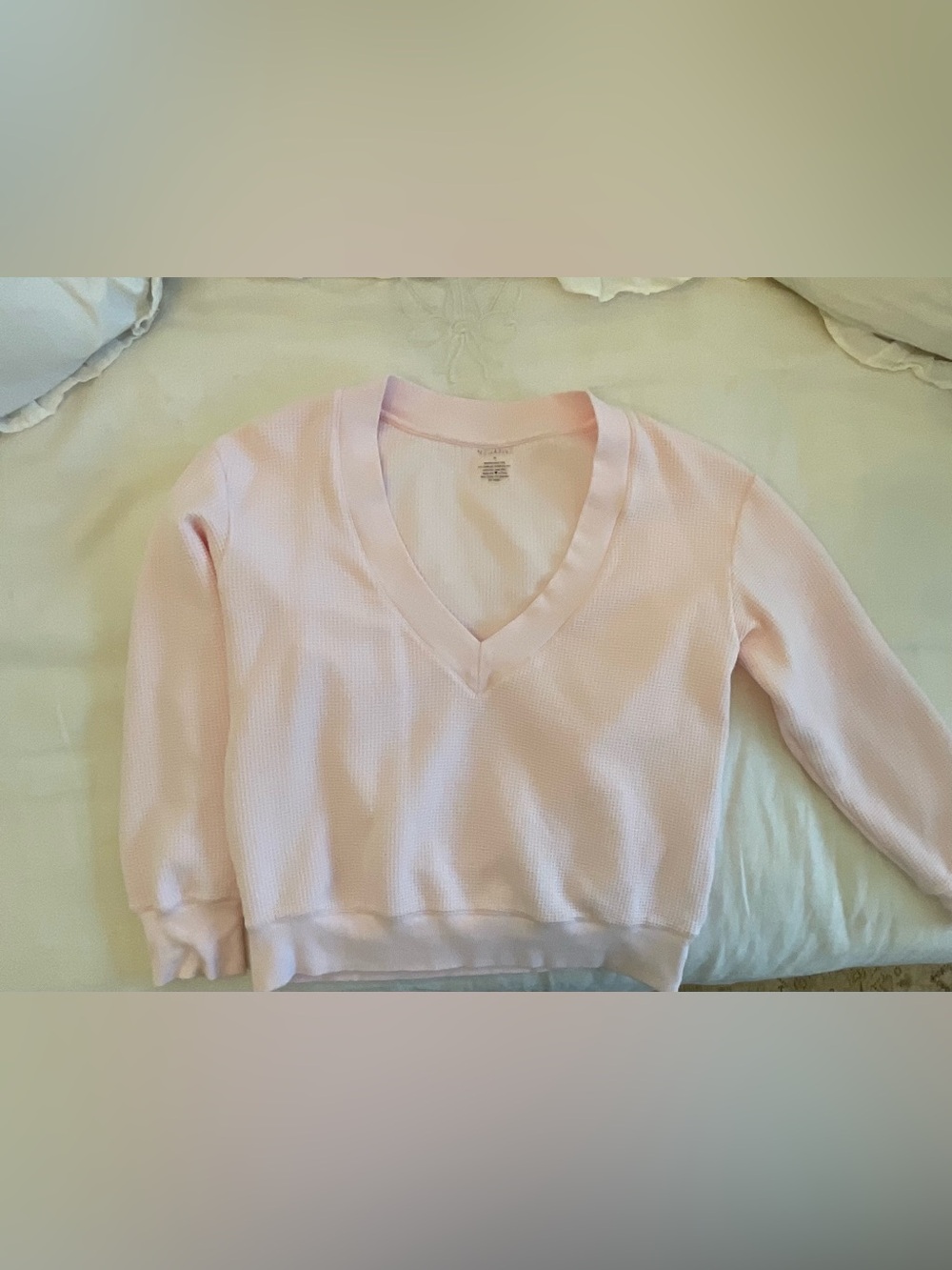 Negative Waffle Knit Deep V-Neck Sweatshirt/Sweater Light Pink